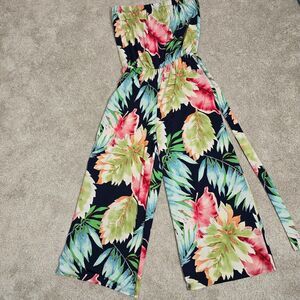 Purple rain tropical print cropped jumpsuit.  Medium